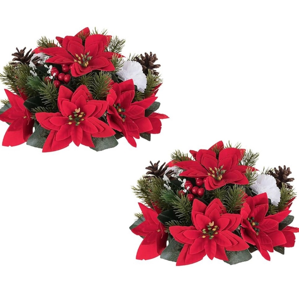 Poinsettias Artificial Christmas Flowers: 2 Pcs Red Fake Floral Ball Centerpiece